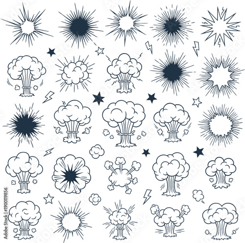 Collection of hand drawn explosion and starburst illustrations