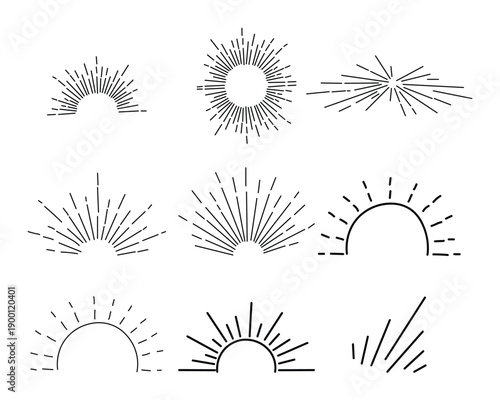 Hand Drawn Sunburst Vector Set