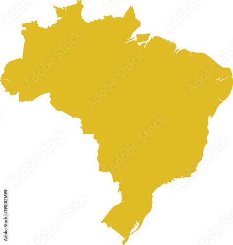 Golden yellow map of Brazil on a white background representing national borders and geography