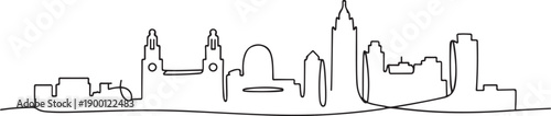 One continuous line drawing Liverpool city skyline. Beautiful Merseyside city skyscraper. World landscape tourism travel vacation home wall decor concept. one line Icon drawing