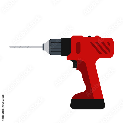 Electric drill with bit, handheld power tool for construction and repair. Simplicity vector illustration, isolated.