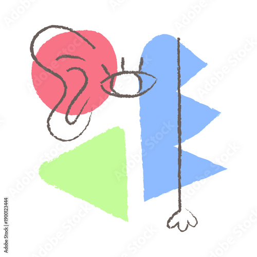 Hand Drawn Abstract Composition with Colorful Shapes and Lines