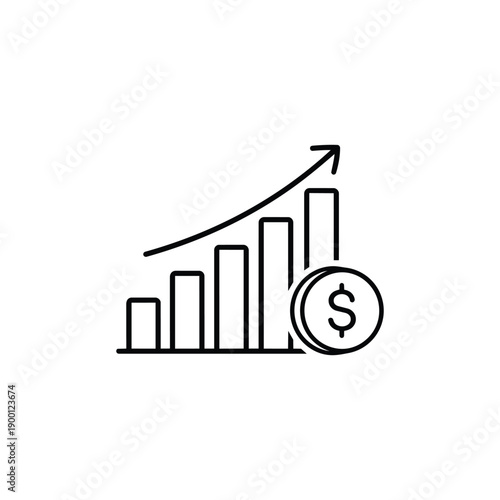 Market Analysis Growth Chart Black And White Vector Illustration Of Increasing Profit And Financial Success