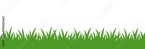 Green grass silhouette vector border with cartoon plant lines for framing on white background