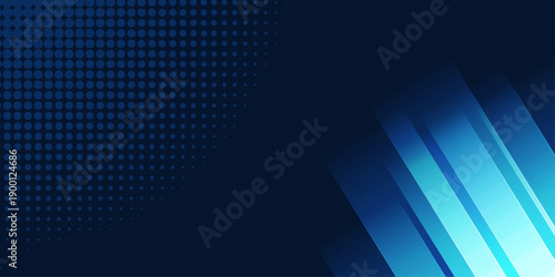 Dark blue abstract background with halftone dots and glowing diagonal stripes design for technology and corporate business layouts.