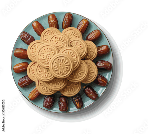 Delicious cookies and dates on a plate for snacking