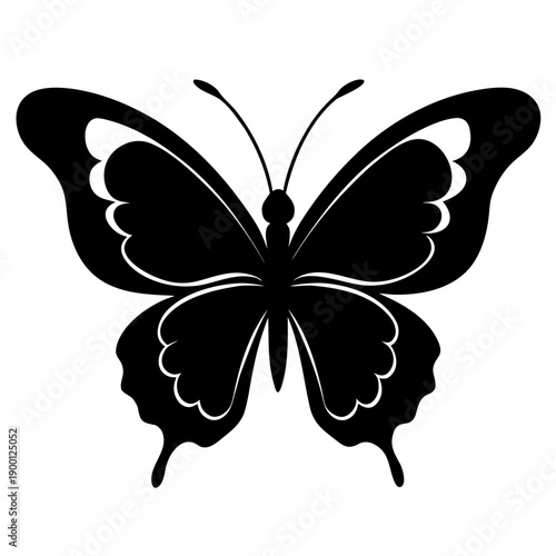 Black butterfly silhouette isolated on white background