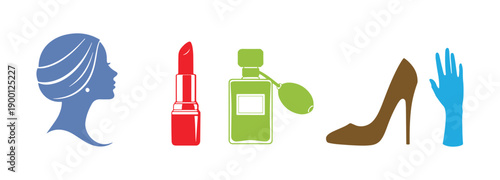 Colorful beauty icons of women on a white backdrop

