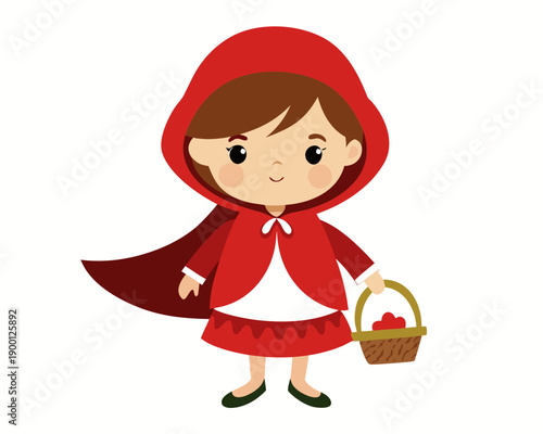 Cute cartoon illustration of a little girl in a red hood with a basket.