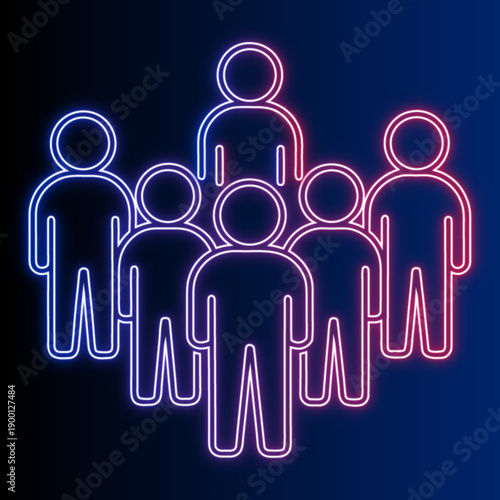 Group of People Neon Glow