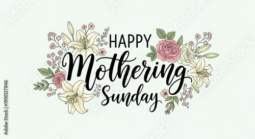 Happy mothering sunday greeting with floral design and text