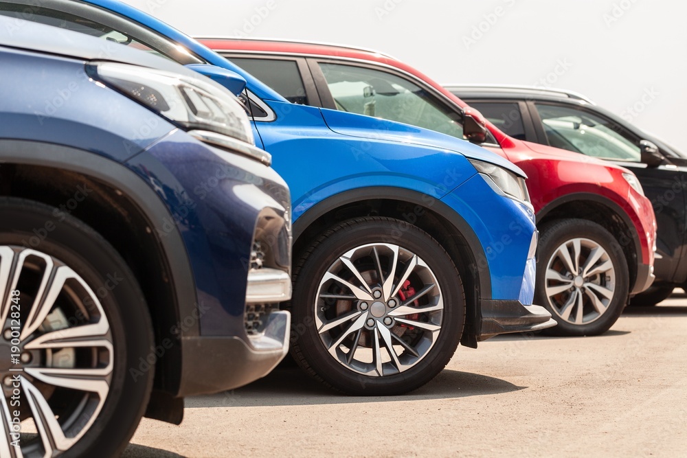 Fototapeta premium View many new cars. Automobile market production