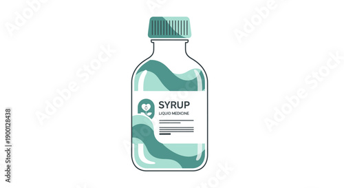 Transparent Bottle of Green Syrup with Label and Cap.