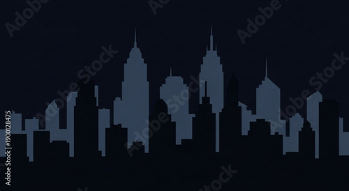 City skyline silhouette at night with skyscrapers and dark background