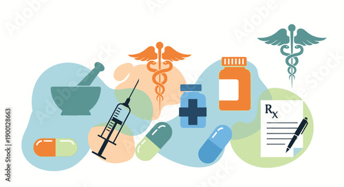 Medical symbols and healthcare elements illustration.