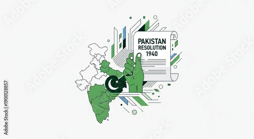 Pakistan resolution 1940 map illustration with green and white graphics