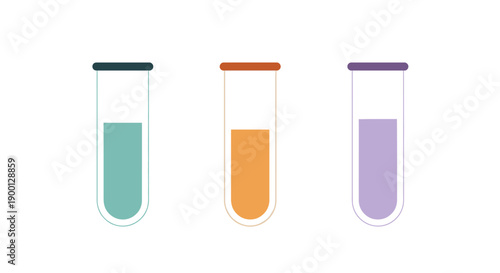 Three test tubes with different colored liquids in a row.