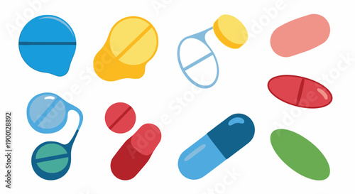 Assorted colorful pills and capsules on a white background.