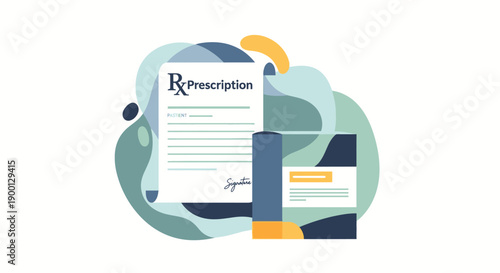 Medical Prescription Document with Medication Packaging.