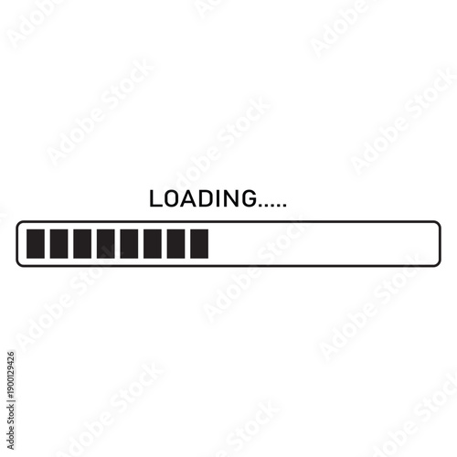 Black loading bar with text L O A D I N G and filled segments on white background