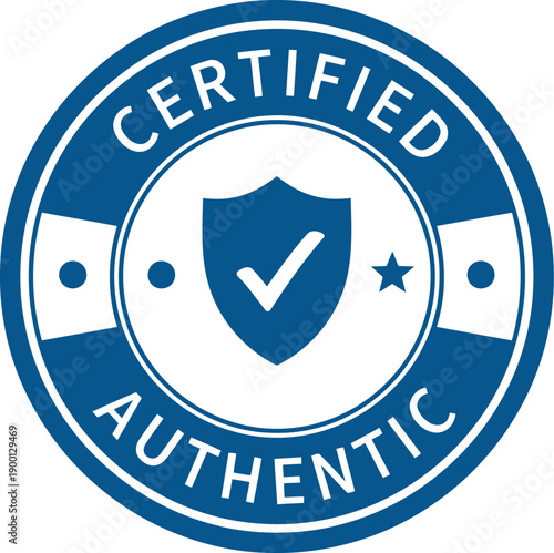 Certified Authentic Badge Icon – Blue Security Shield Emblem for Genuine Product Verification and Trust