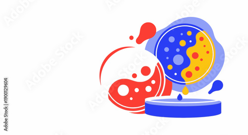 Abstract colorful graphic design elements with circles and shapes.