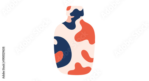 Abstract colorful bottle illustration with vibrant shapes and patterns.