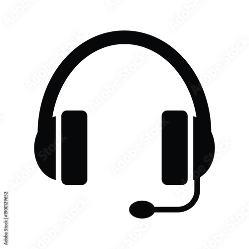Black of headphones with microphone on white background headset audio communication