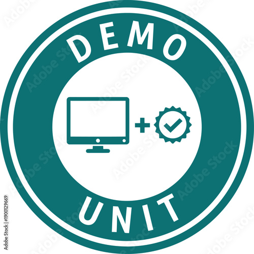Demo Unit Badge Icon for Electronics Display, Certified Test Product Label, Teal Vector Emblem