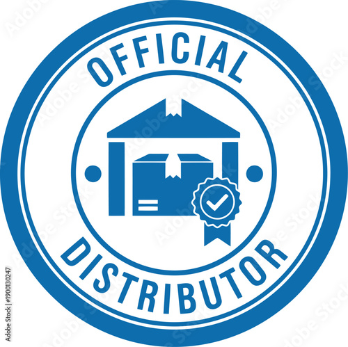 Official Distributor Badge Icon – Blue Warehouse Certification Stamp for Authorized Supply Chain