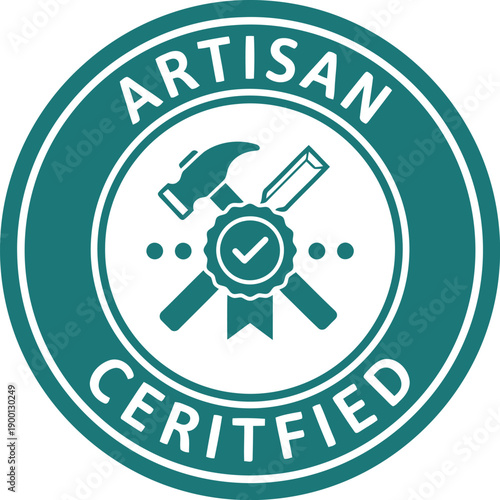 Certified Artisan Badge Icon – Handcrafted Quality Seal, Craftsmanship Logo, Vector Emblem Design