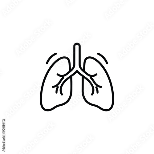 Healthy lungs line icon black and white vector illustration for fitness breathing exercise and medical respiratory health care