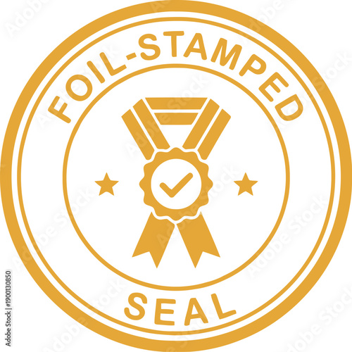 Gold Foil Stamped Award Seal Badge Vector Icon for Certification and Quality Guarantee