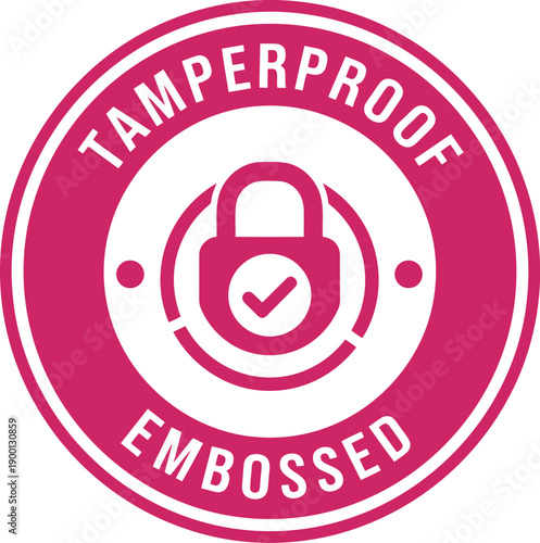 Tamperproof Embossed Security Badge Icon with Padlock and Checkmark for Authenticity Labels