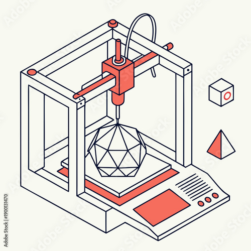 Innovative 3D printing technology creates abstract objects, symbolizing modern manufacturing and digital fabrication processes.