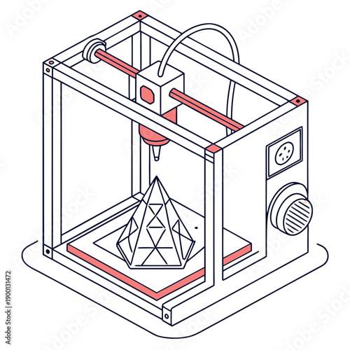 Abstract 3D printing technology showcasing innovative object creation with futuristic blue and gray geometric elements.