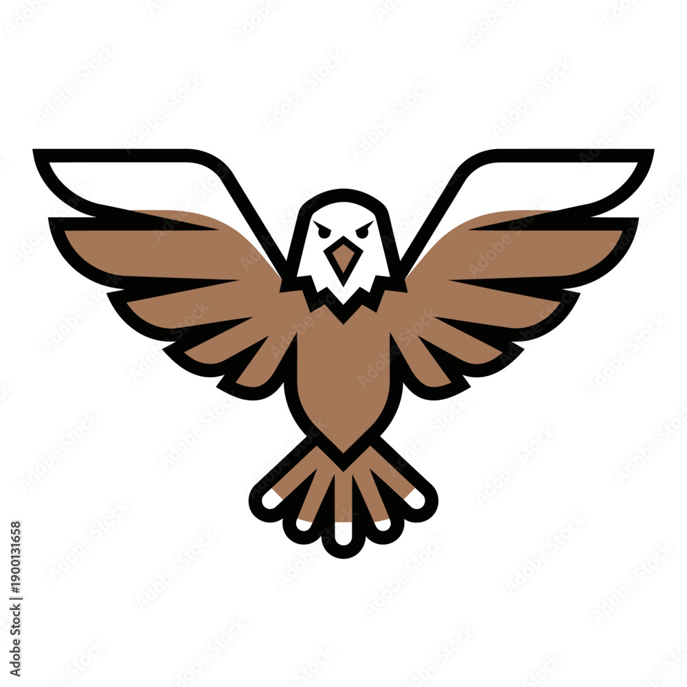 Obraz premium Illustration of a brown owl in flight with outstretched wings from a front viewpoint
