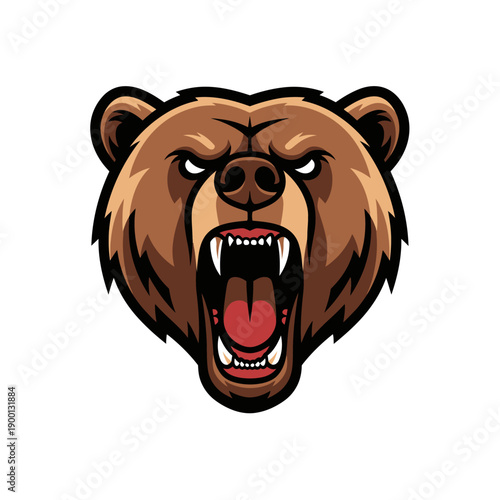 Fierce bear head illustration showcasing aggressive animal behavior from a front viewpoint