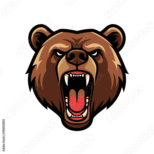 A detailed digital illustration of an angry bear's face with sharp teeth, viewed from the front.