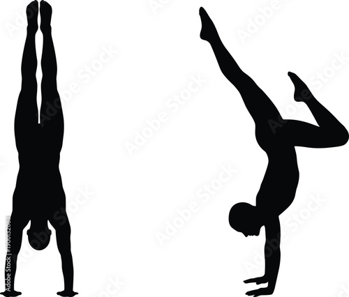 Black Silhouette of an Athletic Man Performing a Perfect Handstand and a Dynamic Acrobat Pose for Fitness Strength Balance and Gymnastic Sport Concept Illustration