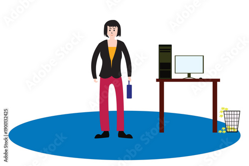 Woman Leaving Office. End of Workday Illustration Art.