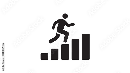 Silhouette of person running up bar graph in dynamic motion with stark black and white contrast for business success