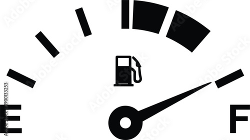 Car Fuel Gauge Icon with Needle Pointing to Full for Automotive Dashboards, High Energy Concepts, Gasoline Abundance, Transportation Logistics, and Petrol Station Marketing Designs