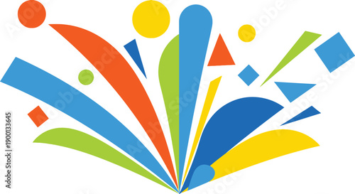 Minimalist Geometric Shapes on White Background with Blue and Green Accents