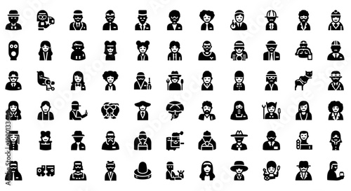 Modern flat design avatar icon collection featuring diverse user profiles and professional silhouettes, ideal for web applications, digital platforms, and business interfaces