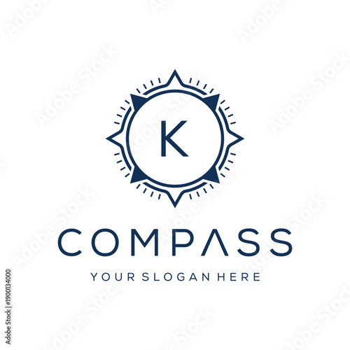 Initial letter K compass earth adventure GPS navigation logo design vector template