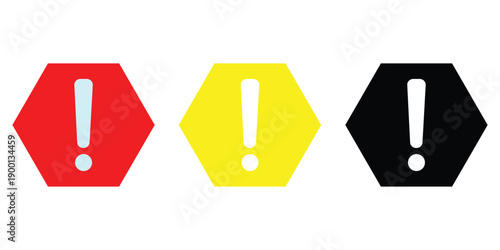 Red yellow and black hexagons with exclamation marks