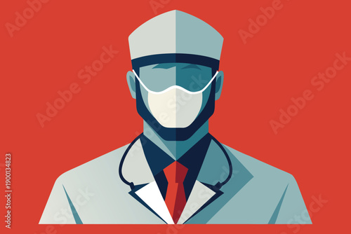 Cartoon style vector illustration of a medical doctor character with stethoscope and syringe in professional uniform icon design