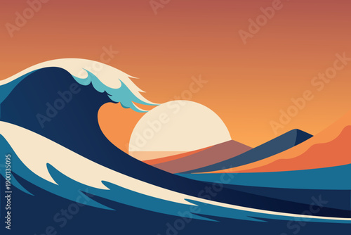 Sunny ocean waves under a bright summer sky vector illustration