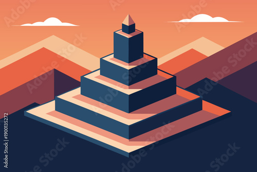 A majestic pyramid structure standing tall against a vibrant sunset backdrop